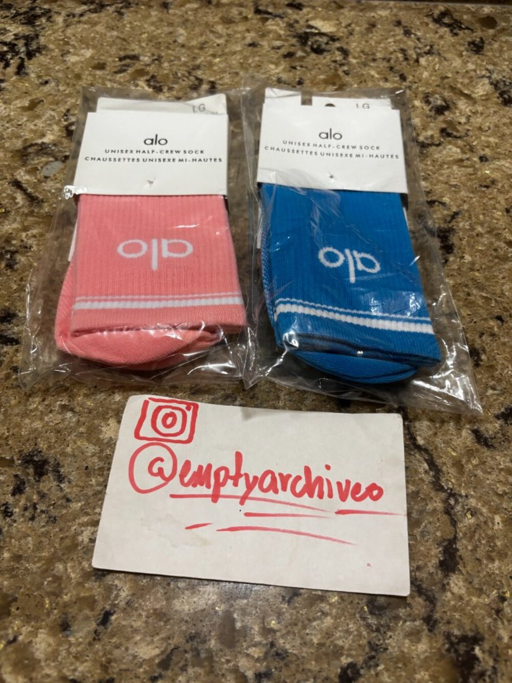 Alo Combo! Alo Unisex Half-Crew Socks - 2 Pairs Size L FITS ALL! Pink/Blue